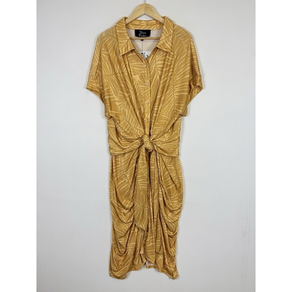 Nina Parker Golden Palm Tie Front Ruched Shirt Dress Women's Size 3X NEW NWT‎ - Picture 1 of 8